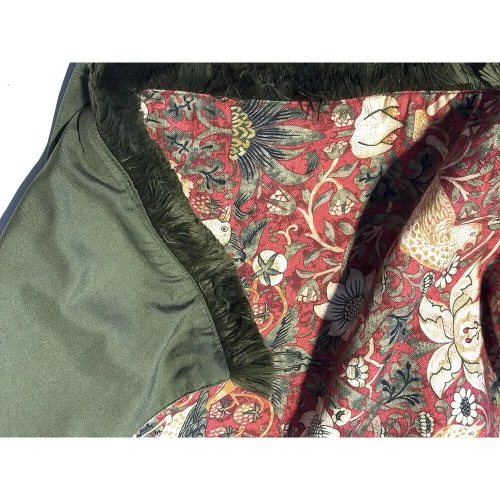 William Morris & Co Strawberry Thief Table Runner Red Olive Green Fringe 16x90”